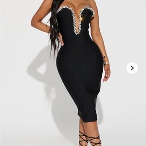 Fashion Nova Black Strapless Dress with Silver Details